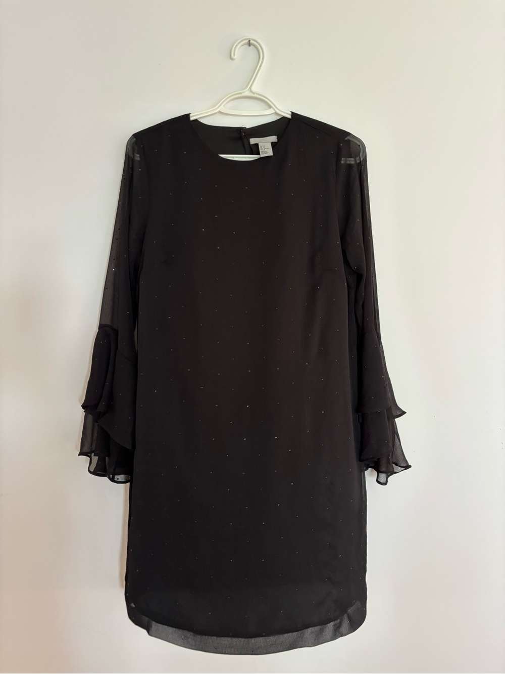 H&M Black Long-Sleeve Shift Dress with Ruffle Cuffs